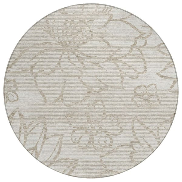 Chantille Machine Washable Indoor/Outdoor Abstract ACN2789 Ivory 8 ft. x 8 ft. Round Rug