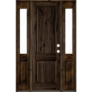 58 in. x 96 in. Rustic Knotty Alder Square Top Left-Hand/Inswing Clear Glass Black Stain Wood Prehung Front Door w/DHSL