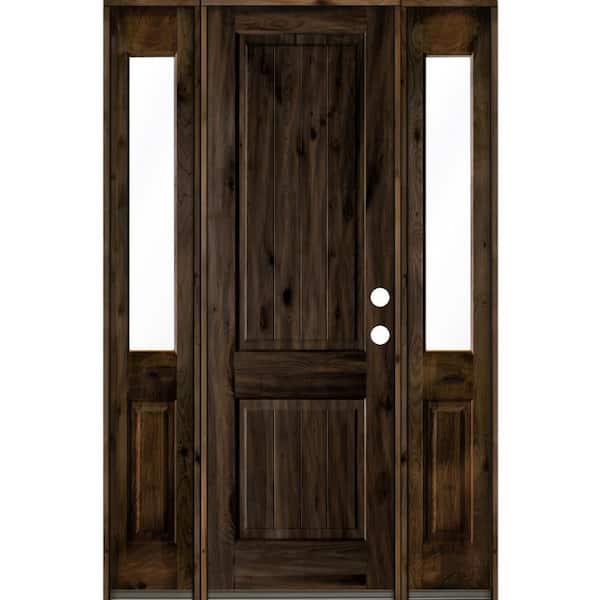 Krosswood Doors 58 in. x 96 in. Rustic Knotty Alder Square Top Left-Hand/Inswing Clear Glass Black Stain Wood Prehung Front Door w/DHSL