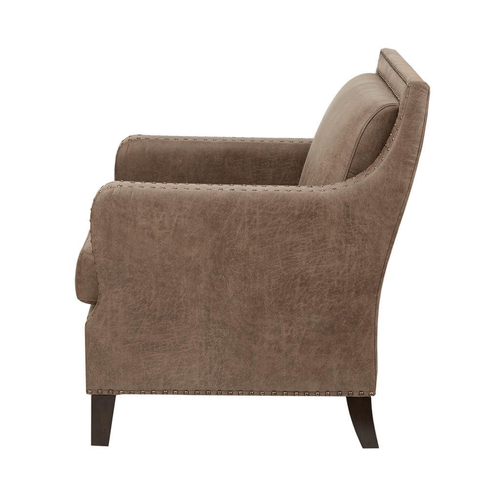 Brown Faux Leather Accent Chair with Wood Legs