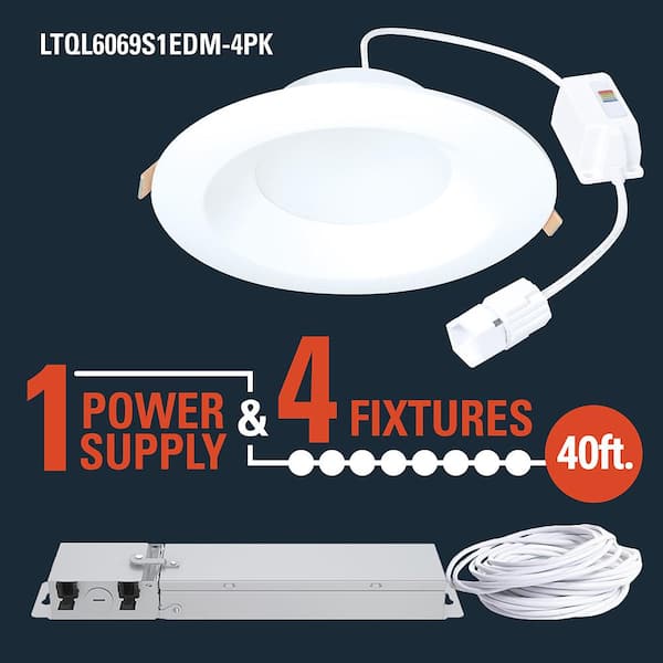 QuickLink Low Voltage, 6 in. Selectable CCT 2700-5000K, 600 Lumens, Recessed Canless LED Starter Kit-4pack, Dimmable