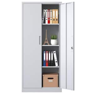 White 71in.H Metal Garage Storage Cabinet Tool Steel Locking Cabinet w/ Doors and 3-Adjustable Shelves Tall File Cabinet