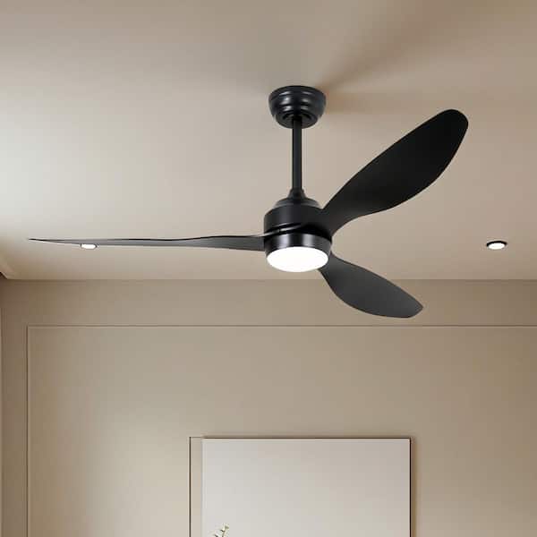 MODERN HABITAT 52 in. Integrated LED Indoor Downrod Mount Matte Black Standard Ceiling Fan with Light and Remote 6-Speed