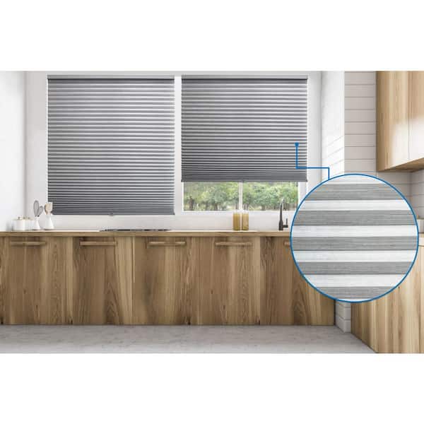 BlindsAvenue Gray Cordless Blackout Fabric Designer Print Pebble 9/16 in. Single Cell Cellular Shade 52.5 in. W x 72 in. L