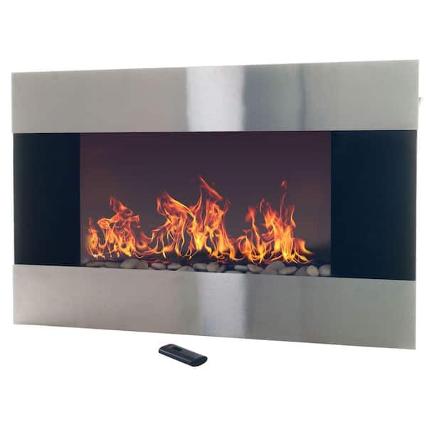 Stainless Steel Electric Fireplace, Northwest 42 Inch Electric Wall Mounted Fireplace With Fire And Ice Flames