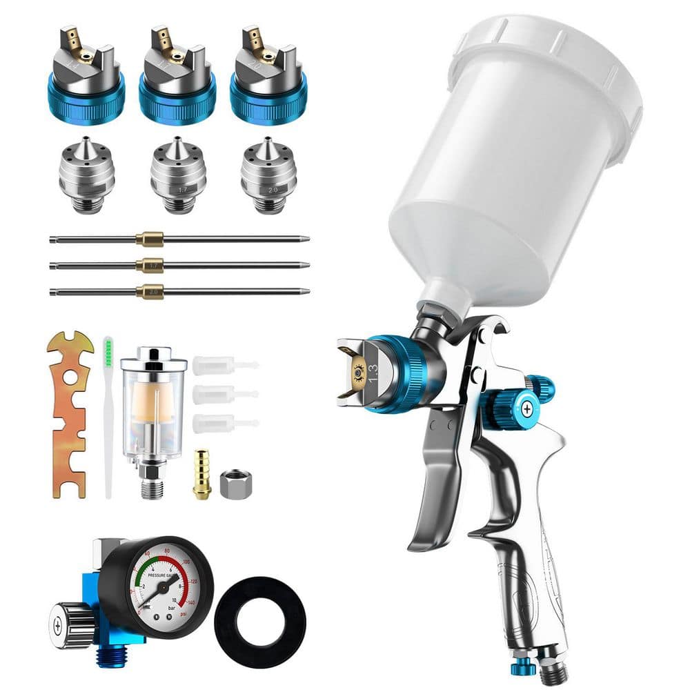 HVLP Air Spray Gun Kit with Multiple Nozzle Sizes and Air Regulator for Automotive Paint and Home Projects price history on PriceWatchPro