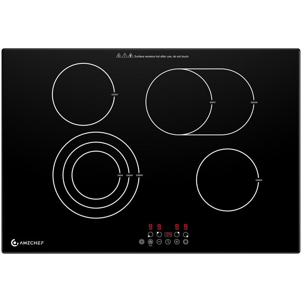 amzchef 30 in. 4 Elements Radiant Electric Cooktop in Black with 9 Heating Level (240-Volt/6700-Watt)