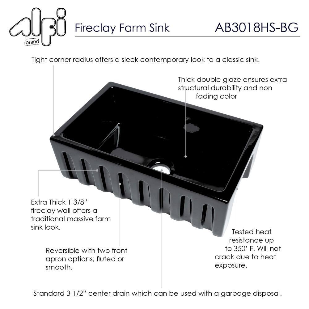 30" Black Gloss Fireclay Farmhouse Drop-in Kitchen Sink
