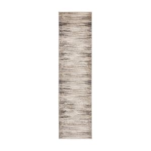 Clinton Cream 2 ft. x 8 ft. Modern Contemporary Abstract Striped Runner Rug