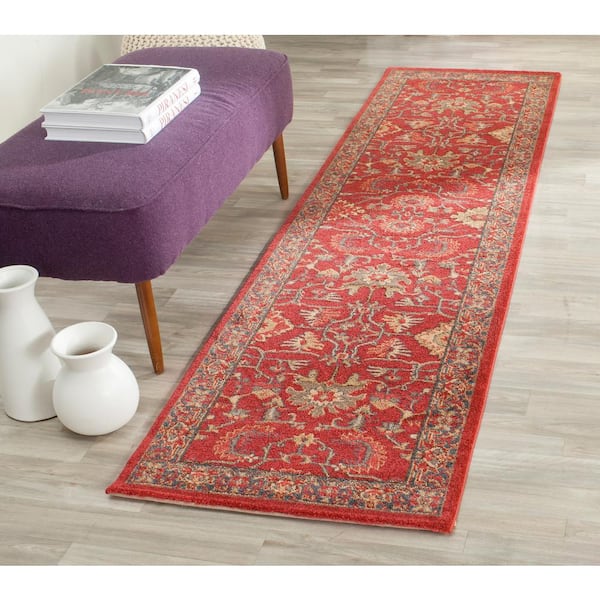 Mahal Red/Navy 2 ft. x 12 ft. Border Runner Rug