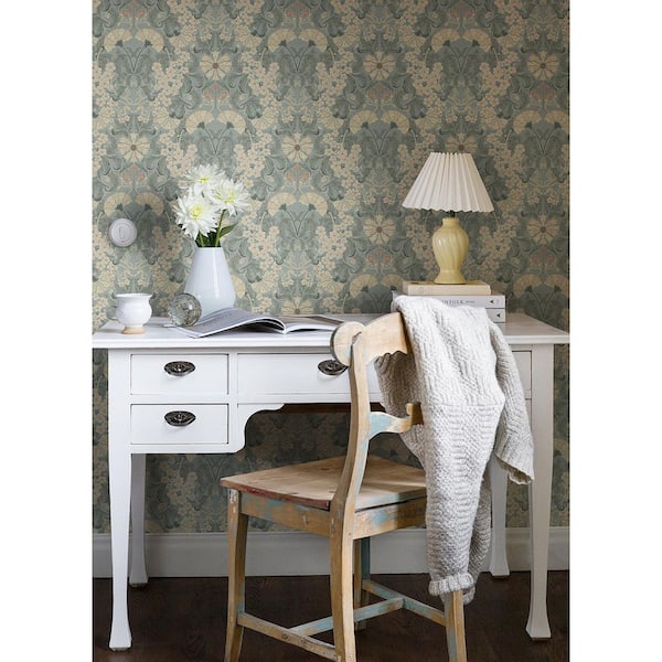 Ojvind Light Blue Floral Ogee Paper Matte Non-Pasted Wallpaper Roll