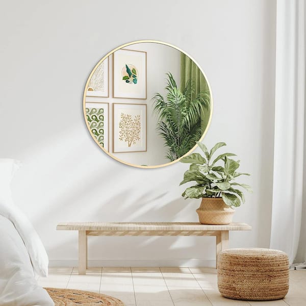 Seafuloy 32 in. W x 32 in. H Gold Round Wall Mirror, Metal Framed Circle Mirror for Bedroom, Living Room, Bathroom, Entryway