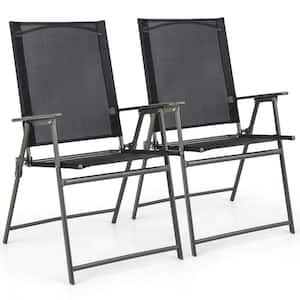2-Pieces Patio Portable Metal Folding Chairs Dining Chair Set Poolside Garden