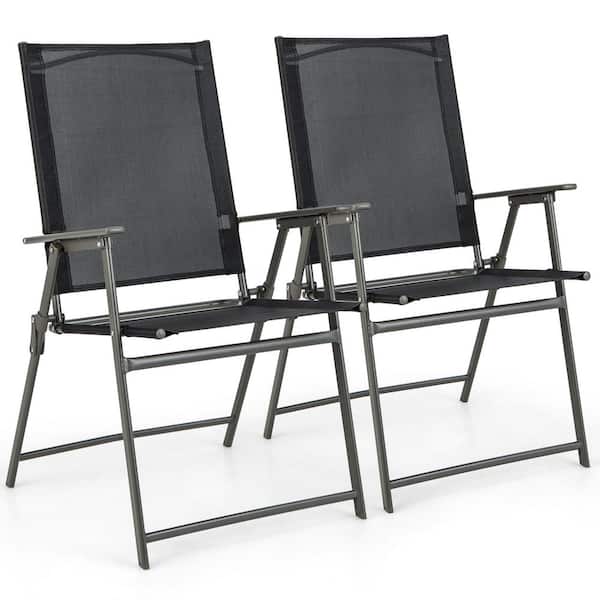 Gymax 2-Pieces Patio Portable Metal Folding Chairs Dining Chair Set Poolside Garden