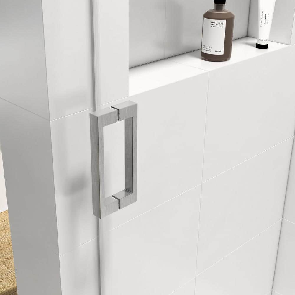 60'' x 76'' Frameless Sliding Shower Door in Brushed Nickel with Tempered Glass