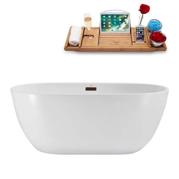 Streamline 67 in. x 31 in. Acrylic Freestanding Soaking Bathtub in Glossy White With Matte Oil Rubbed Bronze Drain