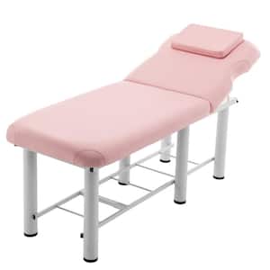 Pink Backrest Adjustable Massage Table with Removable Headrest, Bottom Shelf Storage, Memory Foam Layer Salon Bed
