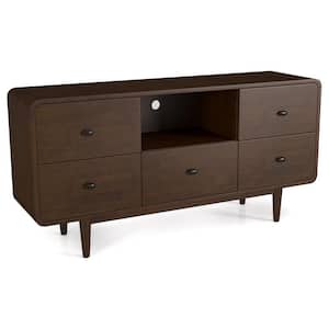 Stamos 59 in. High Profile Solid Wood Universal Walnut Brown TV Media Stand with 5-Drawer Fits TV's up to 59 in.