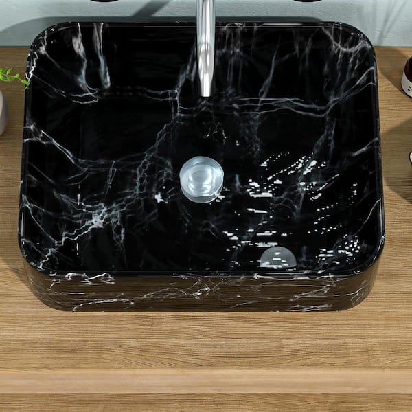 19 in. Vessel Rectangular Bathroom Sink in Black Ceramic