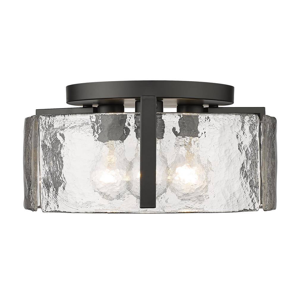 Aenon Matte Black 3-Light Flush Mount with Hammered Water Glass