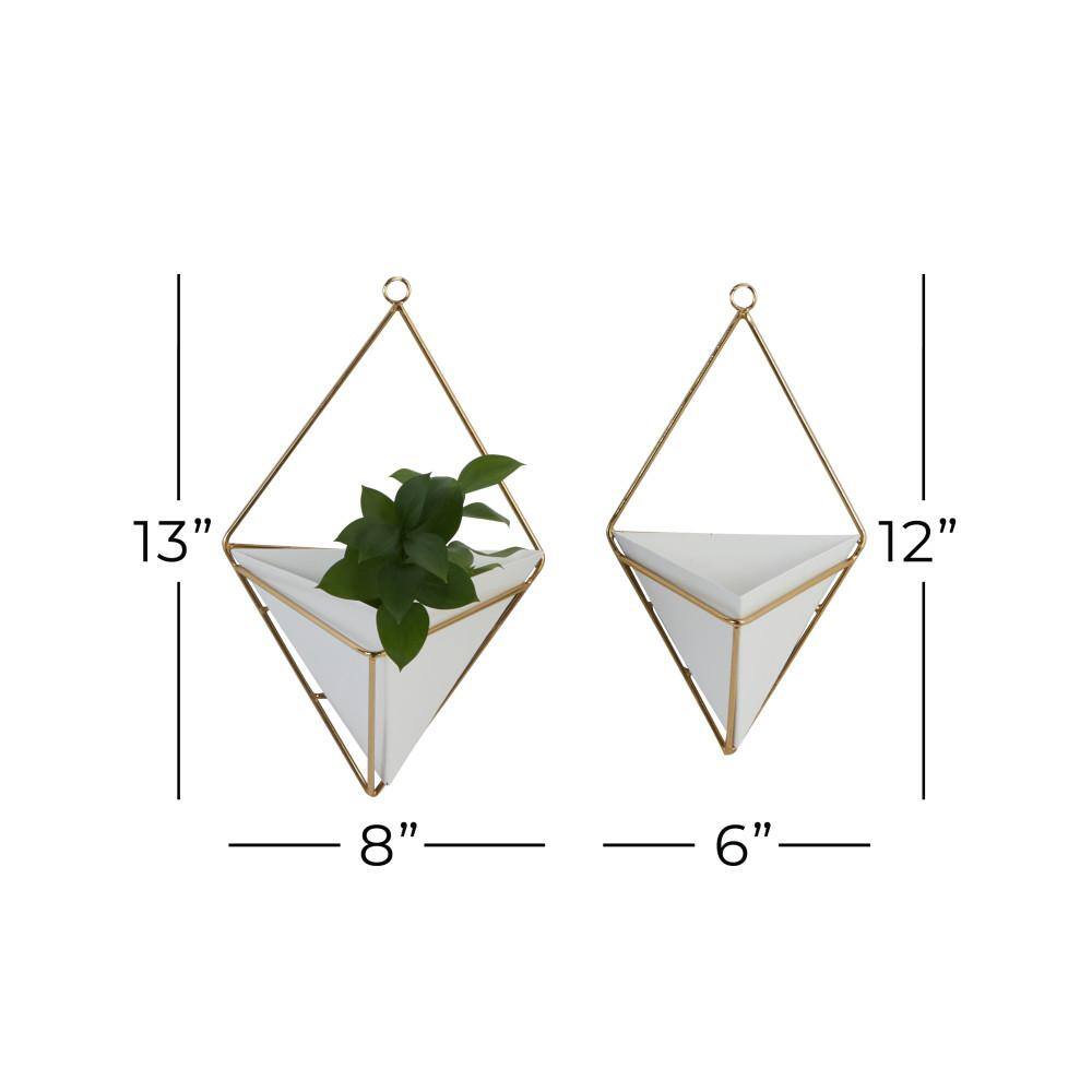 Set of 2 White Metal Geometric Hanging Planters