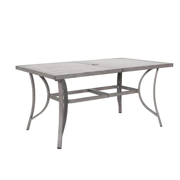 59.8 in. W Gray Aluminum Rectangular Outdoor Dining Table, 1.6 in. Thick Table Top for Garden and Backyard