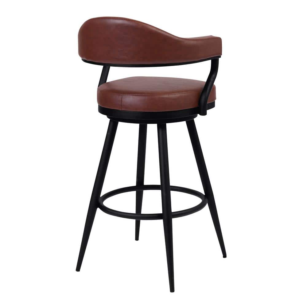 Amador 26" Vintage Coffee Faux Leather Swivel Barstool with Black Metal Frame