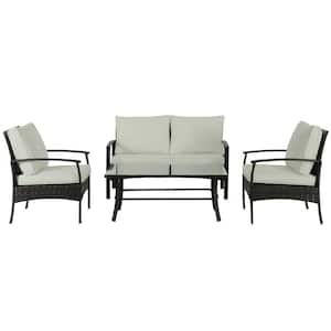 4-Piece Wicker Outdoor Sectional Set Patio Conversation Sofa Set with Beige Cushions