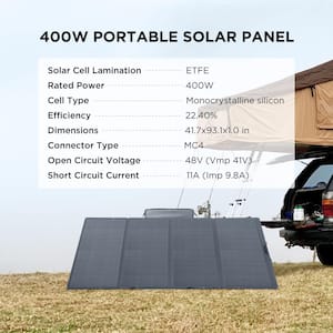 400-Watt Monocrystalline Silicon Portable Solar Panel with 48-Volt Output for Power Station/Generator, IP68