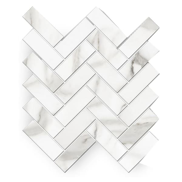 Florida Tile Home Collection Avante Bianco 12 in. x 15 in. x 9 mm Porcelain Herringbone Mosaic Tile (4.77 sq. ft. / case)
