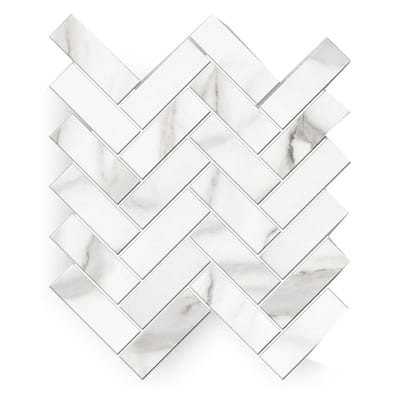 Avante Bianco 12 in. x 15 in. x 9 mm Porcelain Herringbone Mosaic Tile (5.65 sq. ft. / case)