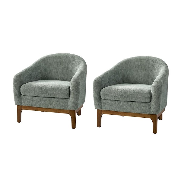 JAYDEN CREATION Cillian Modern Sage Boucle Accent Chair with Solid Wood Legs Set of 2