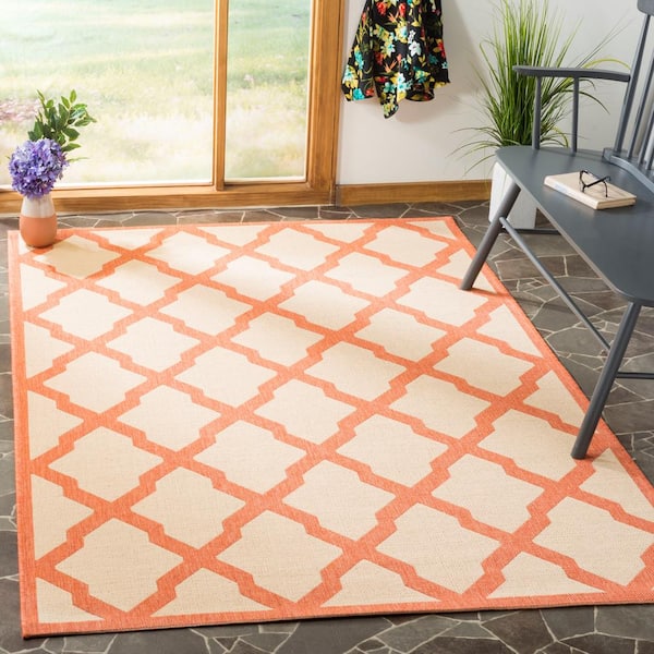 Linden Cream/Rust 4 ft. x 6 ft. Border Geometric Diamonds Area Rug