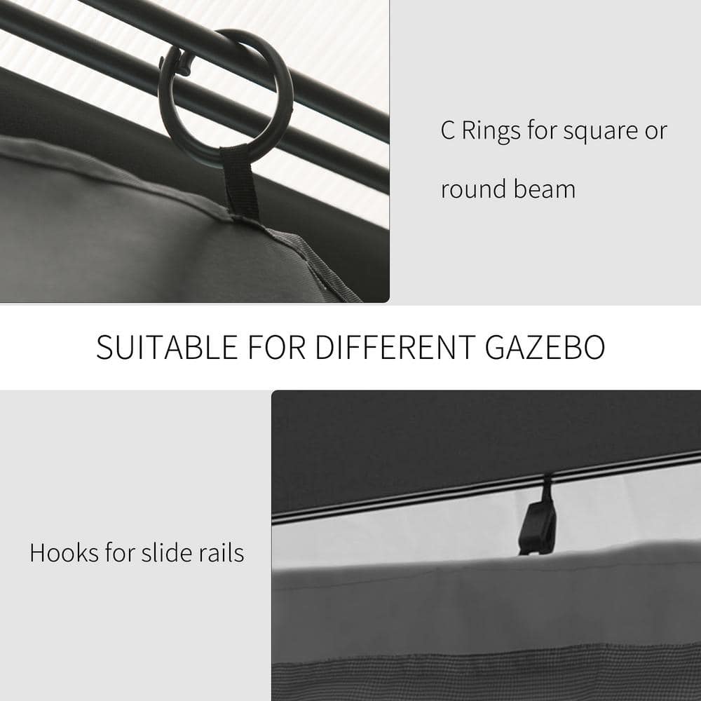 Gray Polyester Universal Gazebo Sidewall Set with Hooks