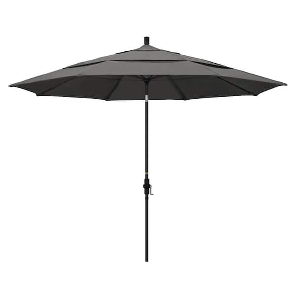 California Umbrella 11 ft. Stone Black Aluminum Market Crank Lift Patio Umbrella in Charcoal Sunbrella