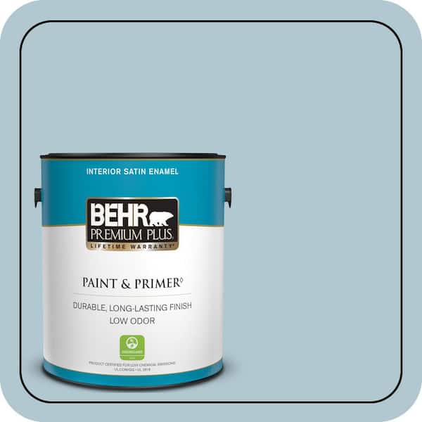 BEHR PREMIUM PLUS 1 gal. #T15-8 Elusive Blue Satin Enamel Low Odor Interior Paint & Primer