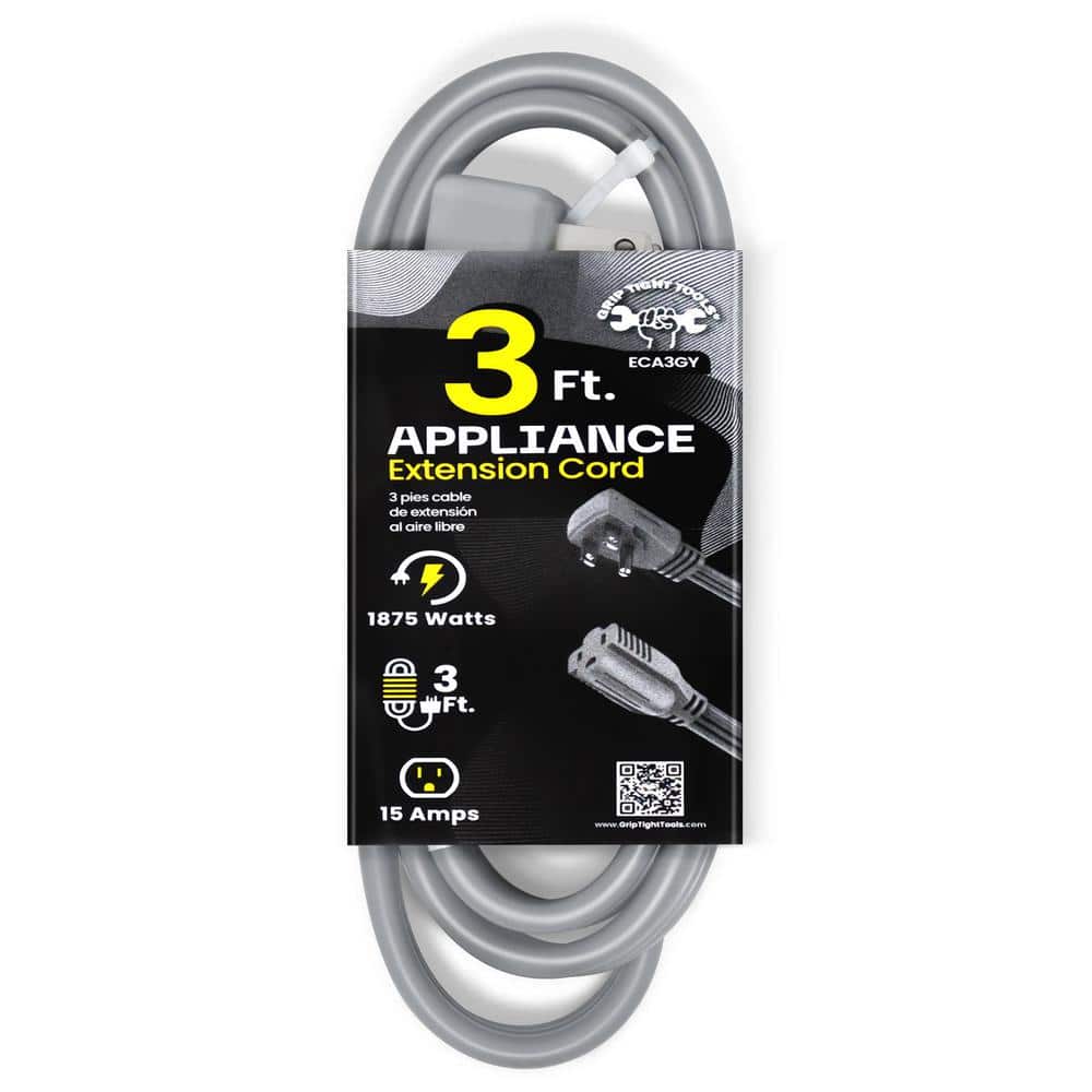 Gray 3 Ft. PVC Appliance Extension Cord with 15 Amps
