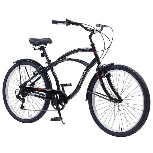 Zeus & Ruta 26 in. 7-Speed Black Women and Men Beach Cruiser Bike