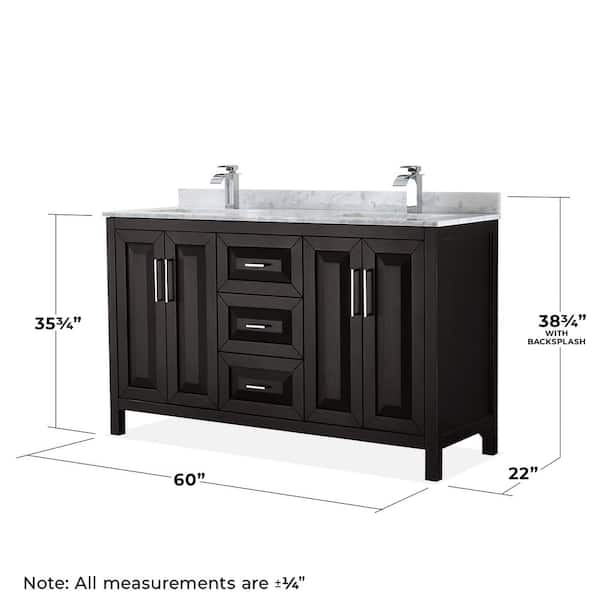 Wyndham Collection Daria 60-in Dark Espresso Double Sink Bathroom Vanity with White Carrara Marble Natural Marble Top (Mirror Included)