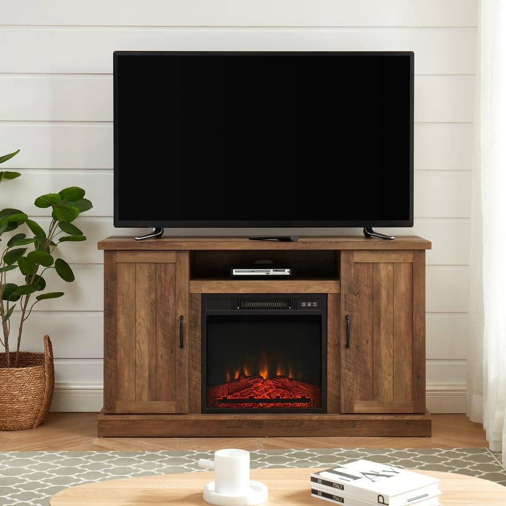 48 in. Freestanding Wooden Electric Fireplace TV Stand in Rustic Oak -  EDYO LIVING, CYTVS07-RSO