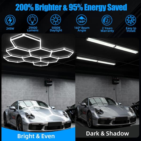 WYZM 8.3 ft. Hexagon Garage LED Light 8-Grids 245-Watt 5000K White
