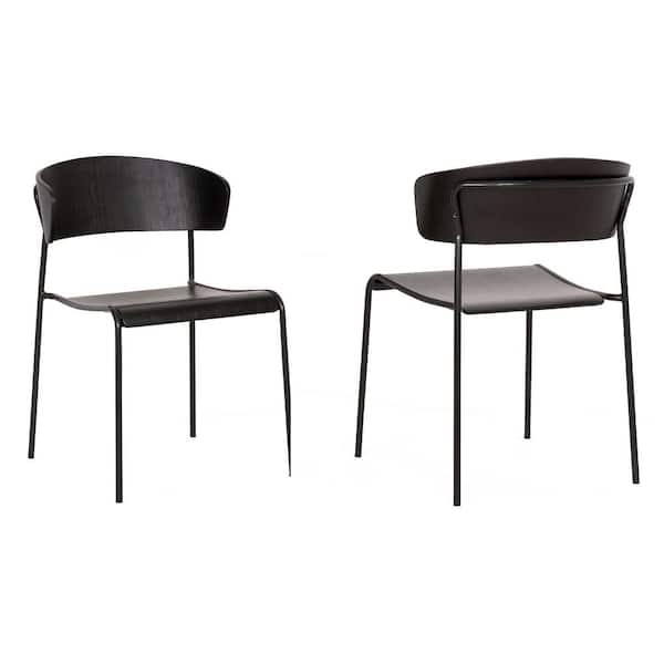 Armen Living Zeph Contemporary Dining Chair in Black Powder Coated and Black Brushed Wood (Set of 2)