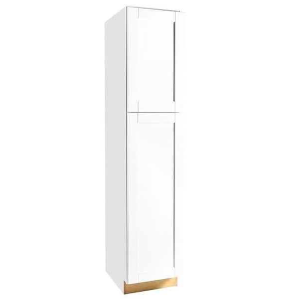 Hampton Bay Shaker 18 in. W x 24 in. D x 84 in. H Assembled Pantry Kitchen Cabinet in Satin White