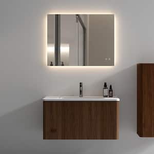 24 in. W x 18 in. D x 15 in. H Single Sink Wall Mounted Floating Bath Vanity in Walnut with White Ceramic Top