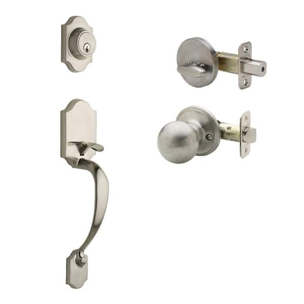Heritage Satin Stainless Door Handleset and Ball Knob Trim