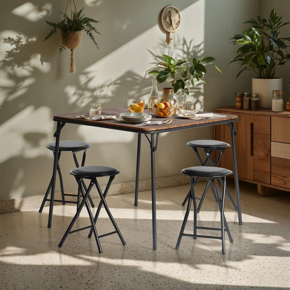 Newport Series 5-Piece Walnut Folding Table & Chair Sets with 33.9 in. Square Table and 4 Black Folding Chairs price history on PriceWatchPro