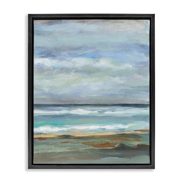 Stupell Industries Double Wave Seashore by Silvia Vassileva Black Floater Frame Coastal Graphic Art Print 21 in. x 17 in.
