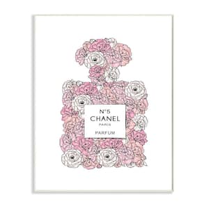 ''Pink Rose Floral Perfume Bottle Designer Fashion'' Martina Pavlova Unframed Nature Wood Wall Art Print 13 in. x 19 in.