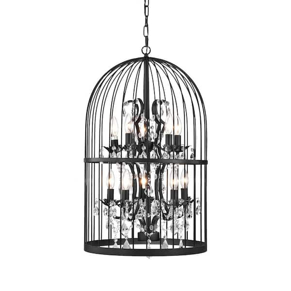 Warehouse of Tiffany Manrosa 21 in.12-Light Indoor Black Pendant Chandelier with Light Kit