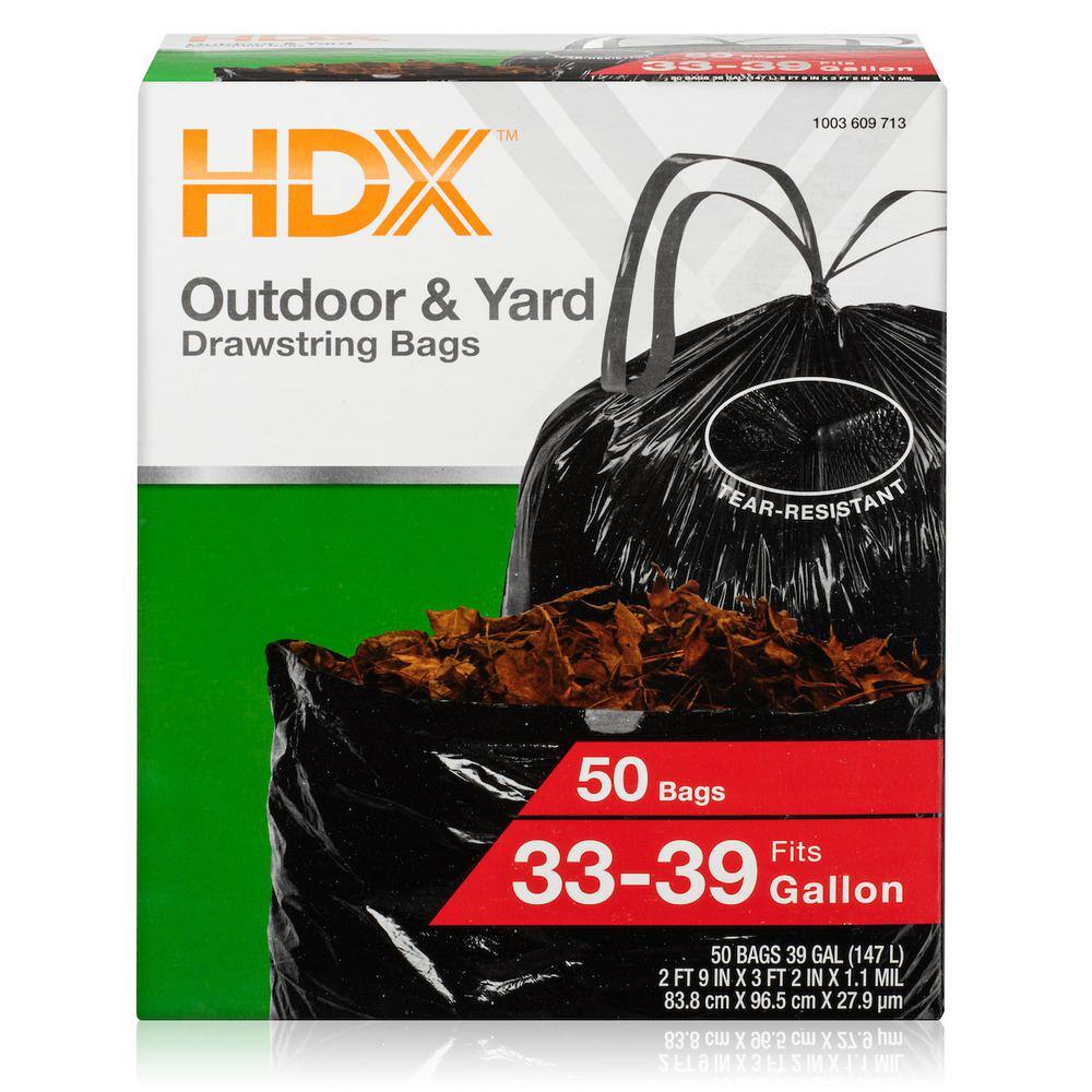 HDX 33 Gallon 39 Gallon Black Drawstring Outdoor and Yard Trash Bags (50Count)HDX3339 The